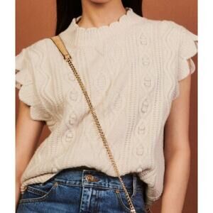 Sandro Cable Knit Wool Blend Beige Sweater Vest Women's Size Small